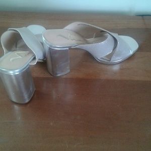 Nina silver leather cross strap heels